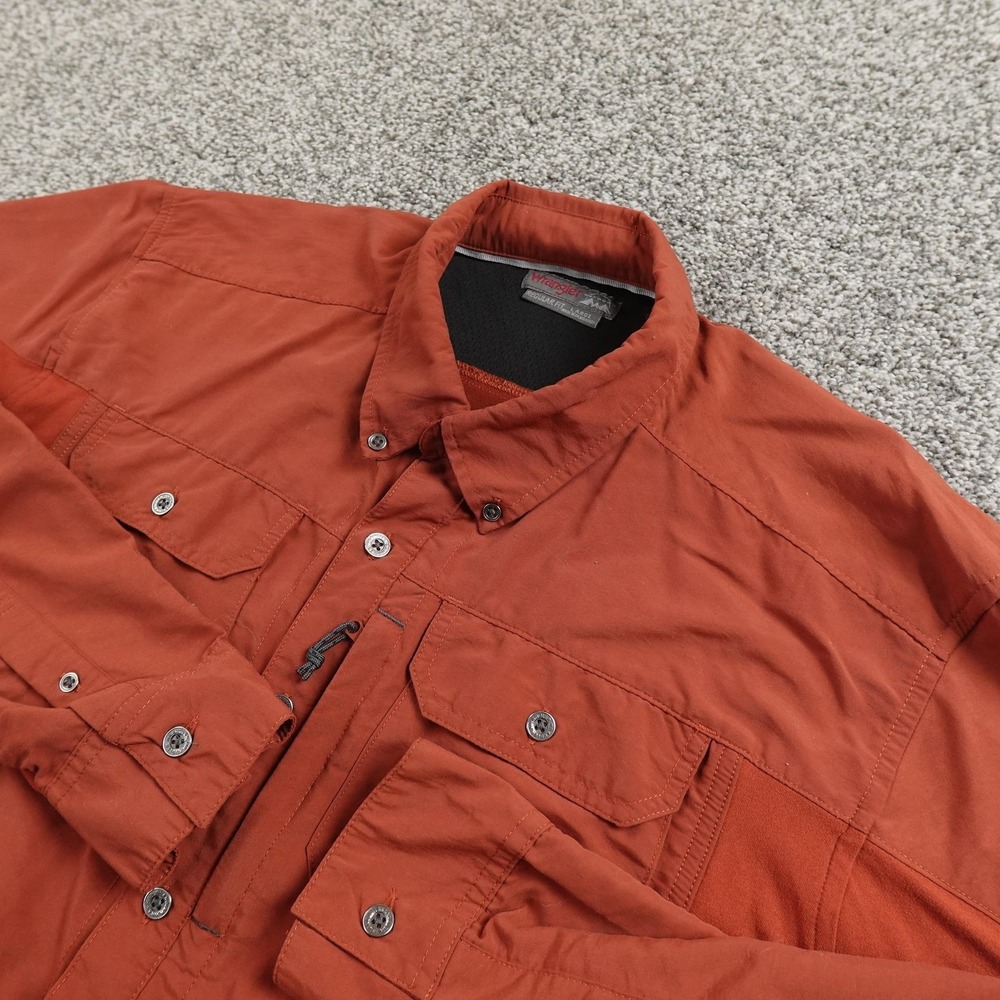 Wrangler‎ Shirt Mens L Orange Performance Button Up Long Sleeve Outdoor Hiking